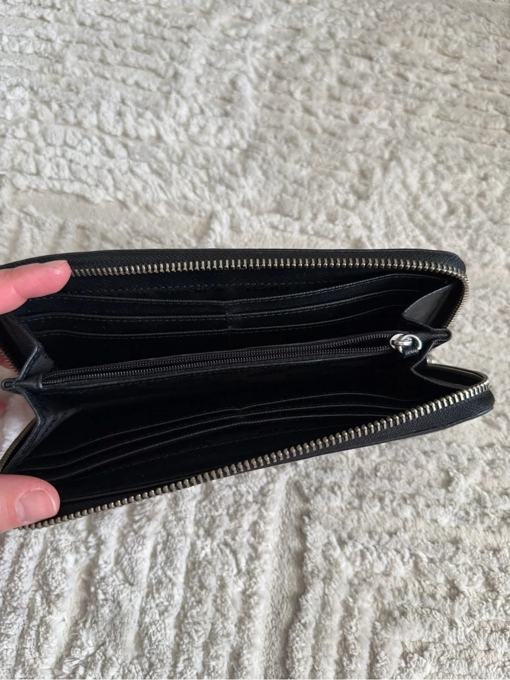 Michael Kors Black Textured Zip Wallet with Silver Logo Plaque